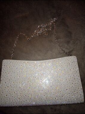 Jessica McClintok legant silver  Crystal-Embellished Evening Clutch with Chain